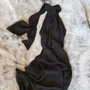 Bisou Bisou Black Mock Neck Tie Back Midi Dress, 4